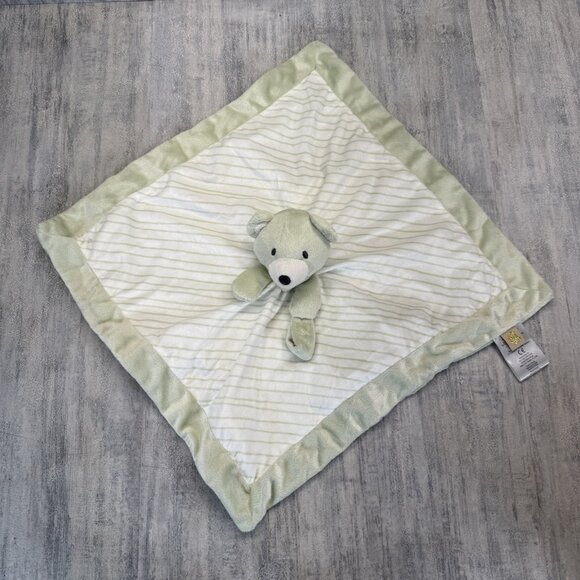Piccolo Bambino Green Bear Striped Plush Lovey Baby Security Blanket Toy - Picture 2 of 8